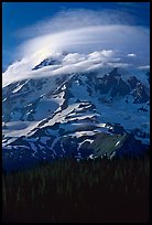 Mt Rainier with lenticular cloud. Mount Rainier National Park, Washington, USA. (color)