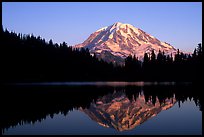 Mt Rainier with perfect reflection in Eunice Lake at sunset. Mount Rainier National Park, Washington, USA.