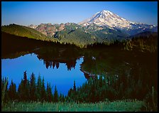 Eunice Lake seen from above with Mt Rainier behind, afternoon. Mount Rainier National Park ( color)