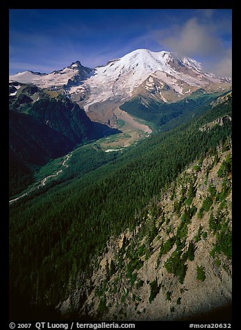 Valley fed by Mount Rainier glaciers, morning, Sunrise. Mount Rainier National Park (color)