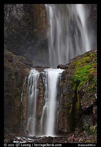 Upper and medium tiers of Comet Falls. Mount Rainier National Park, Washington, USA.