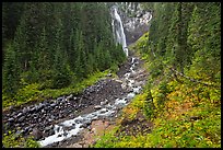 Comet Falls and Van Trump Creek. Mount Rainier National Park, Washington, USA.