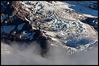 Glaciers and fog. Mount Rainier National Park, Washington, USA. (color)