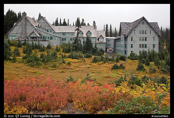 Paradise Inn in autumn. Mount Rainier National Park, Washington, USA.