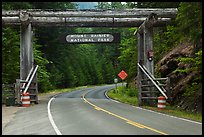 Park entrance gate. Mount Rainier National Park, Washington, USA.