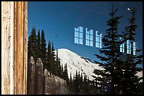 Mt Rainier, Sunrise Visitor Center window reflexion. Mount Rainier National Park ( color)
