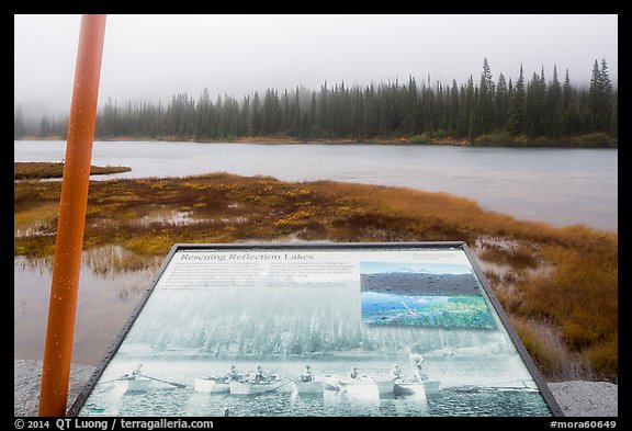 Reflection Lakes interpretive sign. Mount Rainier National Park, Washington, USA.