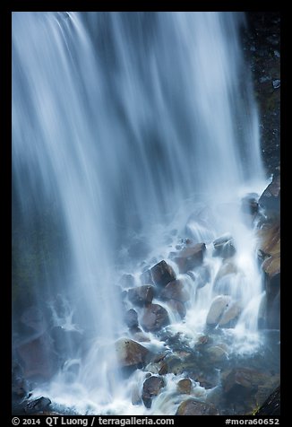 Water flowing at the base of Narada Falls. Mount Rainier National Park, Washington, USA.