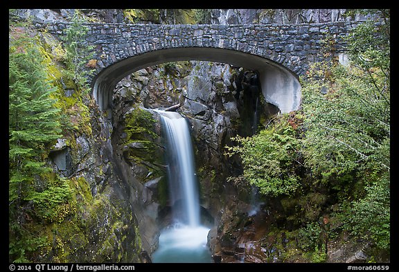Stone Bridge and Christine Falls. Mount Rainier National Park, Washington, USA.