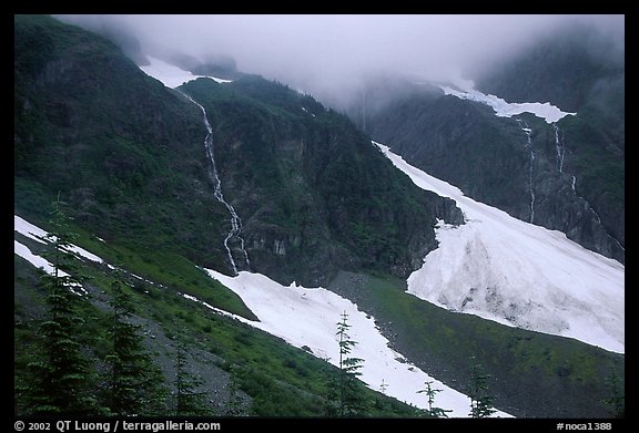Cascades and snowfields, Cascade pass. North Cascades National Park