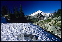 Late summer snow and Mount Baker, early morning. Washington