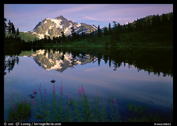 Mount Shuksan and Picture lake, sunset,  North Cascades National Park.  (color)