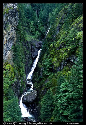 Waterfall in narrow gorge,  North Cascades National Park Service Complex.  (color)