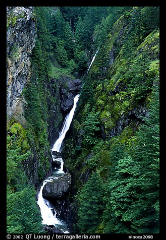 Waterfall in narrow gorge,  North Cascades National Park Service Complex. Washington, USA.