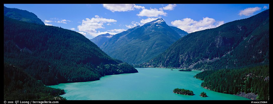 Turquoise colored lake and mountains, North Cascades National Park Service Complex.  (color)