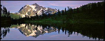 Lake with mountain reflection. North Cascades National Park (Panoramic color)