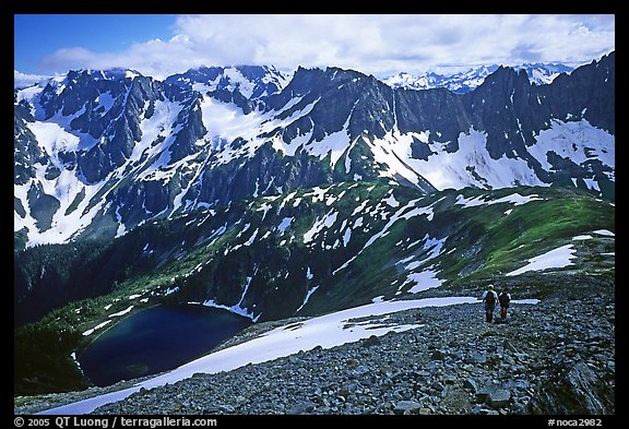 Hiking down from Sahale Peak to Cascade Pass,  North Cascades National Park.  (color)