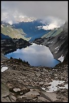 Hidden Lake below low cloud ceilling, North Cascades National Park. Washington, USA.