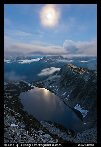 Moon above Hidden Lake, North Cascades National Park.  (color)