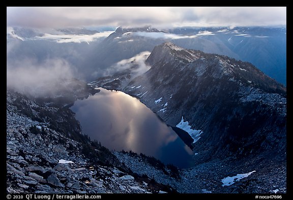 Hidden Lake with moonlight reflected, North Cascades National Park. Washington, USA.