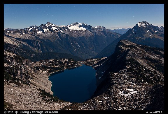 Hidden Lake under a full moonlight, North Cascades National Park.  (color)