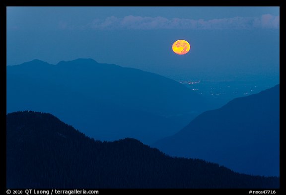 Moon setting over ridges, North Cascades National Park.  (color)