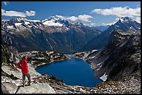 Visitor looking, Hidden Lake, North Cascades National Park.  ( color)