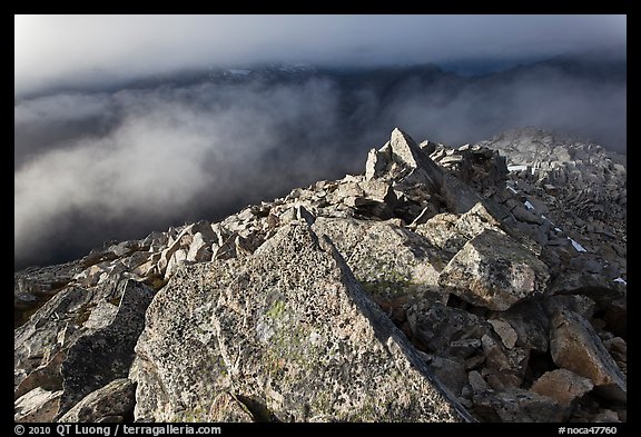 Rocky ridge and clouds, Hidden Lake Peak, North Cascades National Park. Washington, USA.