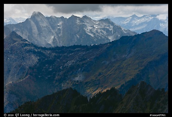 Distant ridges in storm light, North Cascades National Park.  (color)