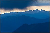 Storm clouds over layered ridges, North Cascades National Park. Washington, USA.