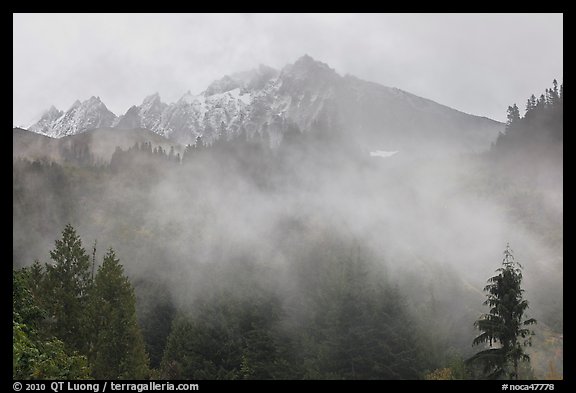 Peaks and fog, North Cascades National Park.  (color)
