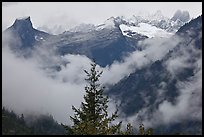 The Picket Range and clouds in rainy weather, North Cascades National Park.  ( color)