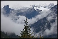 The Picket Range and clouds in rainy weather, North Cascades National Park. Washington, USA.