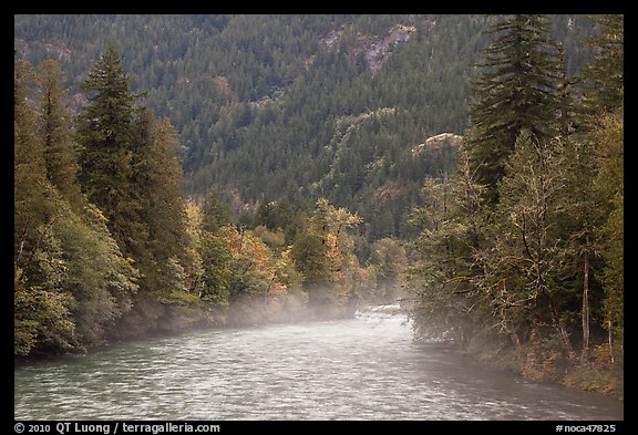 Fog rising from the Skagit River, North Cascades National Park Service Complex. Washington, USA.