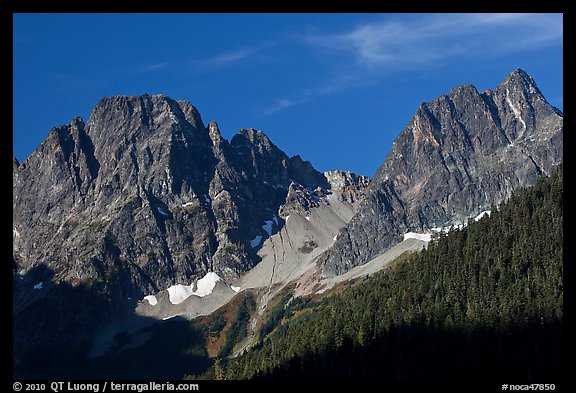 Rocky peaks on the eastern side of the range, North Cascades National Park.  (color)