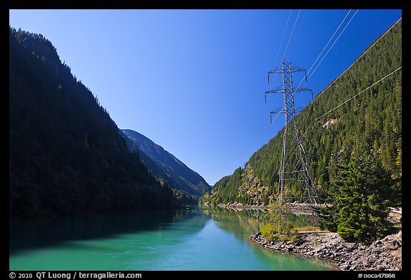 Gorge Lake and power lines,  North Cascades National Park Service Complex. Washington, USA.