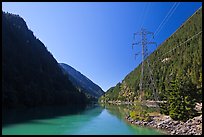 Gorge Lake and power lines,  North Cascades National Park Service Complex. Washington, USA.