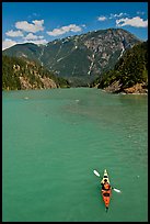 Kayaker on Diablo Lake,  North Cascades National Park Service Complex. Washington, USA. (color)