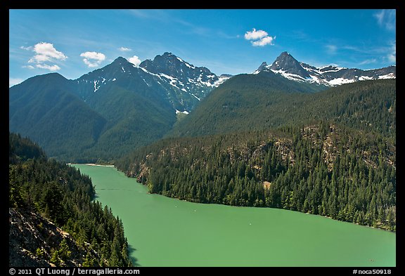 Diablo Lake with green waters, morning,  North Cascades National Park Service Complex.  (color)