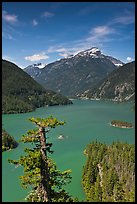 Colonial Peak and Pyramid Peak above Diablo Lake, summer morning,  North Cascades National Park Service Complex.  ( color)