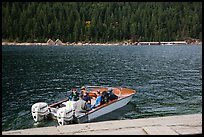 Boat ride across lake to Ross Lake resort, North Cascades National Park Service Complex.  ( color)