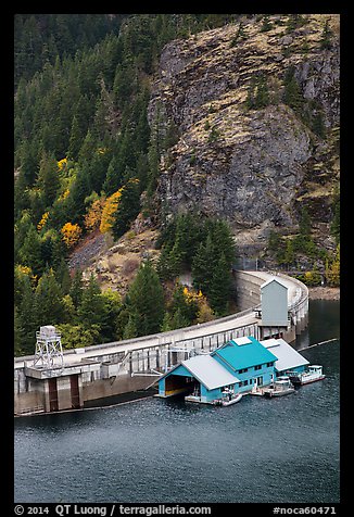 Ross Lake dam, North Cascades National Park Service Complex.  (color)