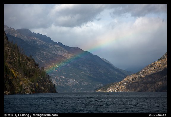 Lake Chelan and rainbow, North Cascades National Park Service Complex. Washington, USA.