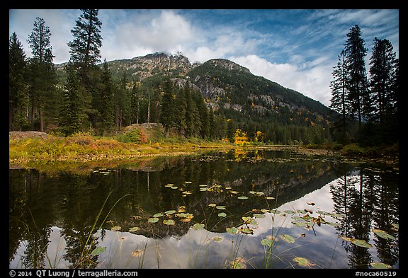 McGregor Mountain reflected in Coon Lake, North Cascades National Park Service Complex.  (color)