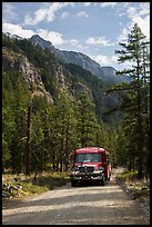 National Park shuttle bus on Stehekin Valley road, North Cascades National Park Service Complex.  ( color)