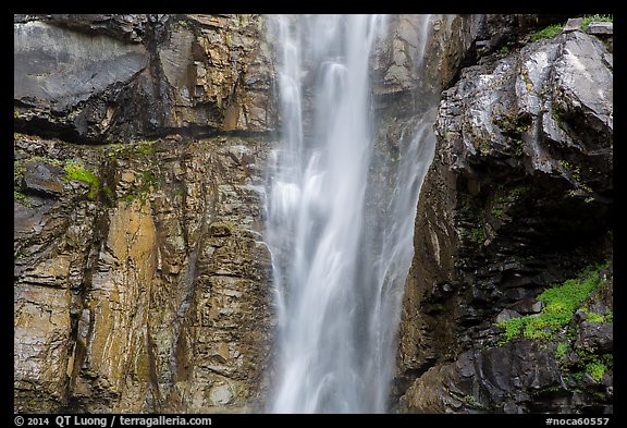 Upper Rainbow Falls and cliff, North Cascades National Park Service Complex. Washington, USA.