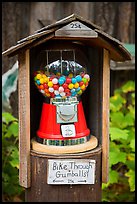 Bike through gumball dispenser, Stehekin, North Cascades National Park Service Complex. Washington, USA.