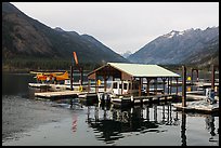 Fuel pump, boat, and floatplane, Stehekin, North Cascades National Park Service Complex.  ( color)