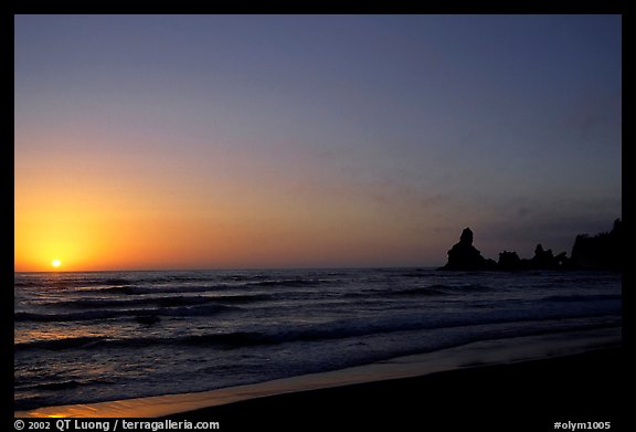 Shi-shi beach with sun setting. Olympic National Park, Washington, USA.