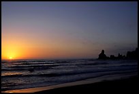 Shi-shi beach with sun setting. Olympic National Park, Washington, USA. (color)